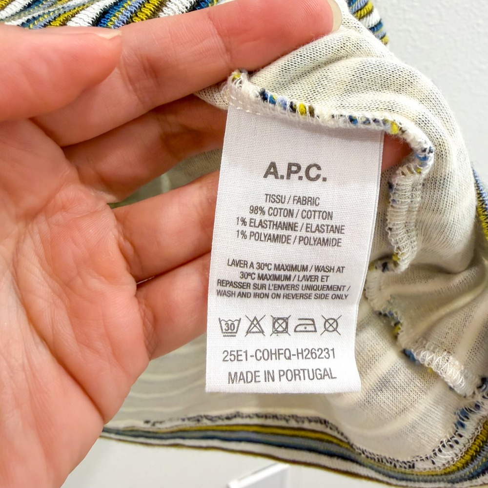 A.P.C. Rue Madame Paris Mens Bahia Cotton Knit T-Shirt Green Multi Retro Boho M - Picture 6 of 6